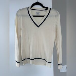 Jack Willis Merino Wool V-Neck Cream Sweater with Black Trim